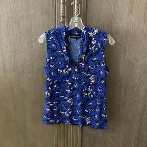 NWOT Cobalt Blue, Black, and White Floral Print Jones New York Top, Size Small